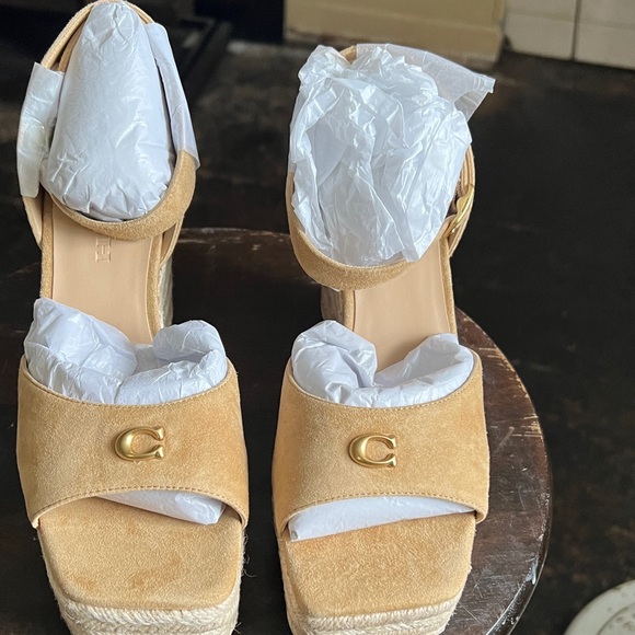 Coach Tan Suede Espadrille Wedges - Picture 1 of 8